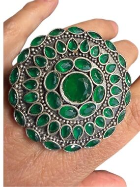 Green Statement Cocktail Ring - Unbranded adjustable